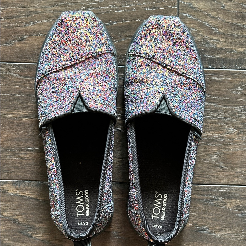 TOMS Girls Multicolor Glitter Flats Size 2